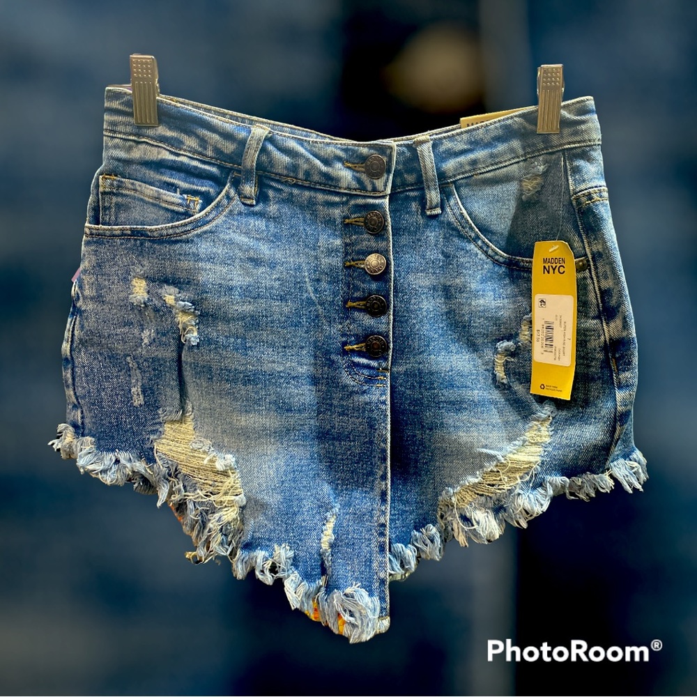 Madden NYC Denim Distressed Skort